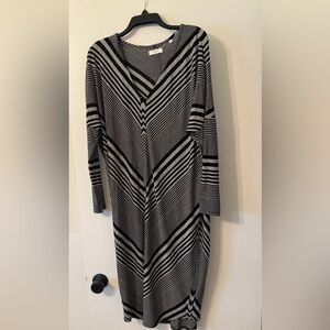 Billy Reid Black and Gray Chevron Long Sleeve Dress